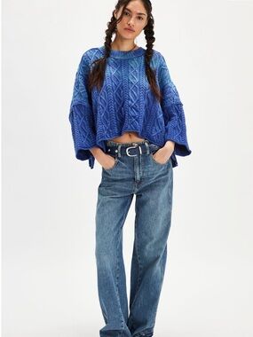 Free People Washed Ashore Cable-Knit Cropped Sweater